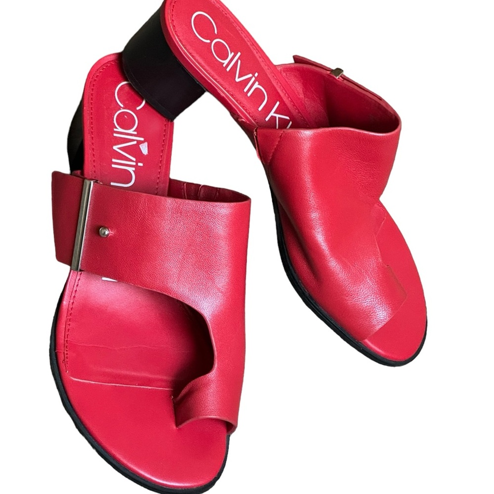 Calvin Klein ladies red leather square heels shoes size 9 - Picture 8 of 8